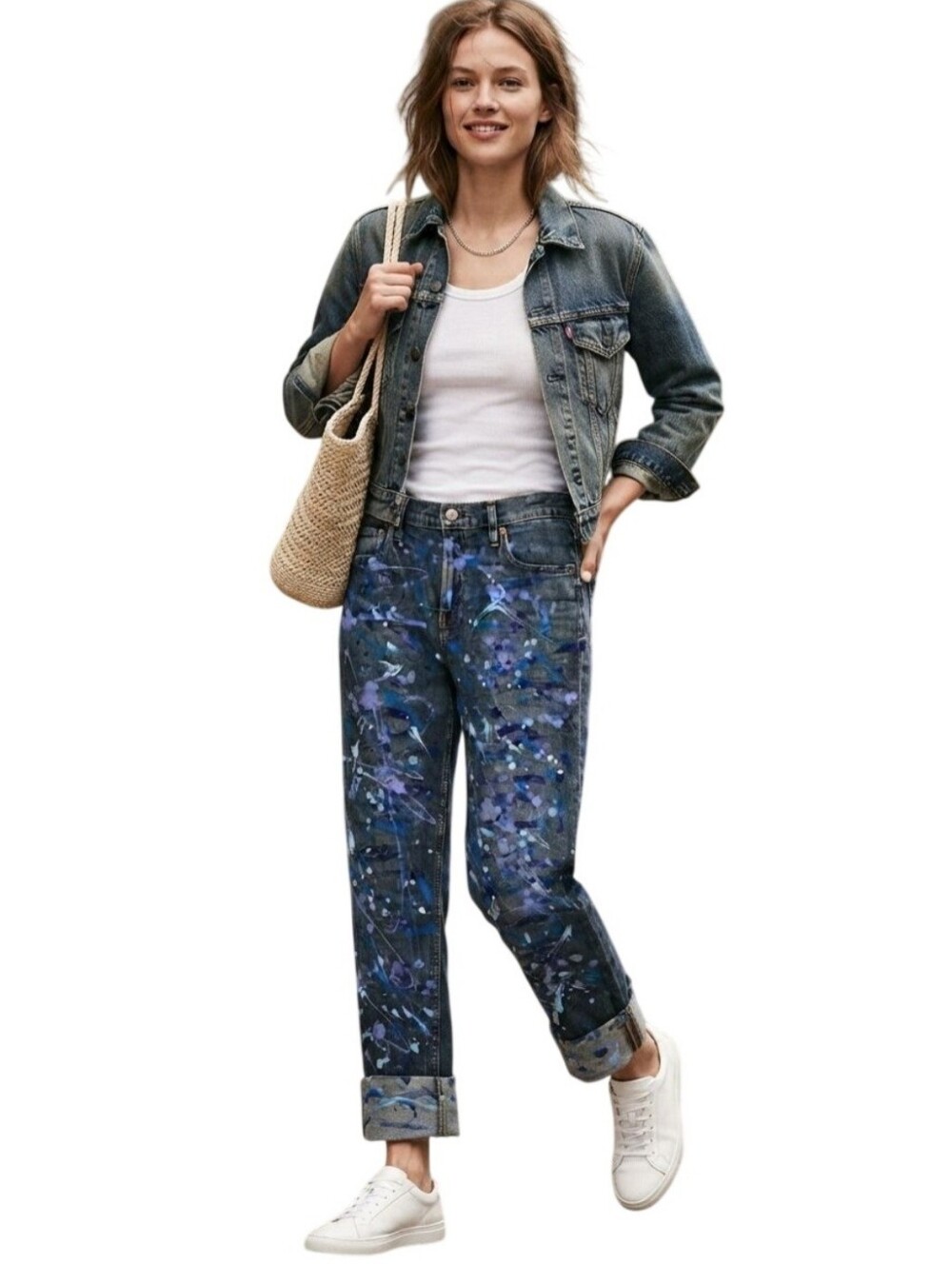 GAP 90s Loose Mid Rise 2024 Hand Painted Cuff Straight Leg Jeans Size 24/00